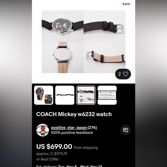NEW | Authentic Coach X Disney Mickey Mouse Watch | Black Leather - Picture 10 of 10